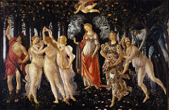 Artist Name: Sandro Botticelli
Tittle: Primavera
Date:1482
Medium: Painting
Significance: The painting, depicting a group of mythological figures in a garden, is allegorical for the lush growth of Spring, other meanings have also been explored.