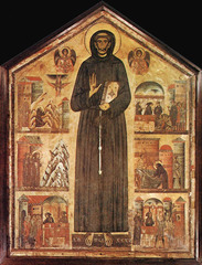 Bonaventura Berlinghieri. St. Francis Altarpiece. C. 1235 •Very light, appears as if he is dangling, proportions are incredibly elongated, no background, gold flat background, little pictures with stories of the life of St Francis •No sense of depth, stylized, very flat and elongated, without weight