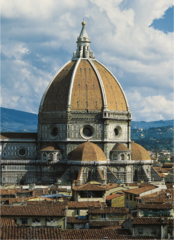 Brunelleschi, Italian, the Dome of Florence Cathedral 1420-36, Early Italian Renaissance -created a pointed arch to solve the problem of a not so wide crossing of the Florence Cathedral, to minimize the structure's weight, he designed a thin double shell, -does not truly express his renaissance style -decided to propose to build the dome -a double dome: outer skin and inner skin with a set of ribs, self-supporting eerie soy ribs that go up to the to top -used a herringbone brick pattern to build the outer dome, interlocking of designs on the surface, makes the dome much more sturdy -invented elevator that brought men up the top, took 15 years to contract, dome is slightly elongated, almost pointed like in the gothic structure, just because it was new in engineering
