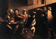 Calling of Saint Matthew Caravaggio. c. 1597-1601 C.E. Oil on canvas Caravaggio depicts the very moment when Matthew first realizes he is being called. This was Caravaggio's first important job and the completed work would win him the highest of praise as well as the harshest of criticism for its shockingly innovative style.