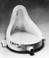Fountain Marcel Duchamp. 1950 C.E. (original 1917). Readymade glazed sanitary china with black paint It was unexpectedly a rather beautiful object in its own right and a blindingly brilliant logical move, check-mating all conventional ideas about art. But it was also a highly successful practical joke.