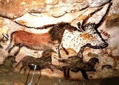 Great Hall of Bulls Lascaux, France. Paleolithic Europe. 15000-13000 B.C.E. Rock Painting represents the earliest surviving examples of the artistic expression of early people. Shows a twisted perspective.
