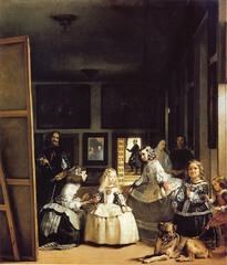 Las Meninas Diego Velázquez. c. 1656 C.E. Oil on canvas The painting represents a scene from daily life in the palace of Felipe IV. The points of light illuminate the characters and establish an order in the composition. The light that illuminates the room from the right hand side of the painting focuses the viewer´s look on the main group, and the open door at the back, with the person positioned against the light, is the vanishing point.