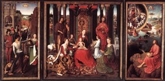 Memling. Netherlands. Altarpiece of the Virgin with Saints and Angels. (