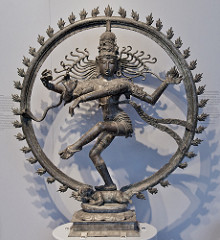 Shiva as Lord of Dance (Nataraja) Hindu; India (Tamil Nadu), Chola Dynasty. c. 11th century C.E. Cast bronze It combines in a single image Shiva's roles as creator, preserver, and destroyer of the universe and conveys the Indian conception of the never-ending cycle of time. Although it appeared in sculpture as early as the fifth century, its present, world-famous form evolved under the rule of the Cholas.