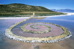 Spiral Jetty Great Salt Lake, Utah. U.S. Robert Smithson. 1970 C.E. Earthwork: mud, precipitated salt crystals, rocks, and water coil The wind alters the intensity of the water's changing colors, as does the quality of the light and the density of the overhead cloud-cover. As you start to walk the spiral, you enter a kaleidoscope of moaning wind, relentless light, and mercurial water colors.