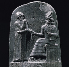 The code of Hammurabi Babylon (modern Iran). Susain. c. 1792-1750 B.C.E. Basalt. In this stone is carved with around 300 laws, the first know set of ruler enforced laws. (Stone, carved, laws, inscriptions)