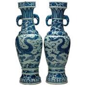 The David Vases Yuan Dynasty, China. 1351 C.E. White porcelain with cobalt-blue underglaze These vases are among the most important examples of blue-and-white porcelain in existence, and are probably the best-known porcelain vases in the world. They were made for the altar of a Daoist temple and their importance lies in the dated inscriptions on one side of their necks, above the bands of dragons. The long dedication is the earliest known on Chinese blue-and-white wares. These vases were owned by Sir Percival David (1892-1964), who built the most important private collection of Chinese ceramics in the world.