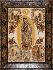 The Virgin of Guadalupe Miguel González. c. 1698 C.E. Based on original Virgin of Gaudalupe. Basilica of Guadalupe, Mexico City. 16th century C.E. Oil on canvas on wood, inlaid with mother-of-pearl Our Lady of Guadalupe holds a special place in the religious life of Mexico and is one of the most popular religious devotions. Her image has played an important role as a national symbol of Mexico.