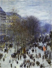 Boulevard des Capucines
Artist: Monet
Themes:
-crowds
-people engaging with each other
-balloons have cheerful element
-active looking: given by POV of painting