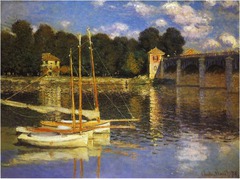 Bridge at Argenteuil
Artist: Monet
Themes:
-modernity: transportation w/ bridge, train,
-spectator: sailboats, arcadia,