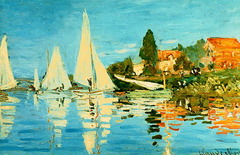 Regatta at Argenteuil
Artist: Monet
Themes:
-Impressionist eye: color and primitive shading
-monet engages in sound/hearing using looser brush strokes for forms
-outdoors
-mimesis replaced w/ optical engagement